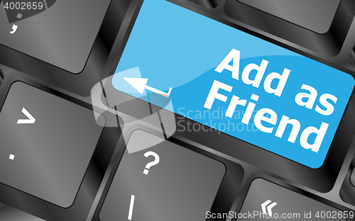 Image of Social media concept: Keyboard with Add As Friend button. Keyboard keys icon button vector