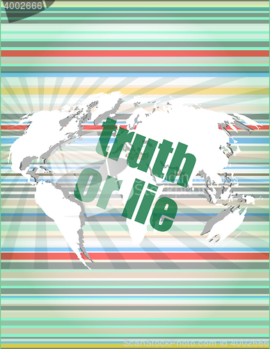 Image of truth or lie text on digital touch screen interface vector quotation marks with thin line speech bubble. concept of citation, info, testimonials, notice, textbox. flat style trend design