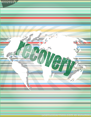 Image of Information concept: word recovery on digital background vector quotation marks with thin line speech bubble. concept of citation, info, testimonials, notice, textbox. flat style trend design