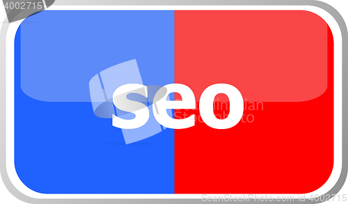 Image of seo word on vector web button icon isolated on white. flat icon vector illustration.
