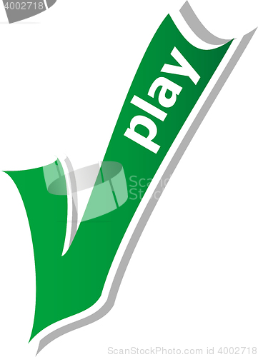 Image of play word on green check mark symbol and icon for approved design concept and web graphic on white background.