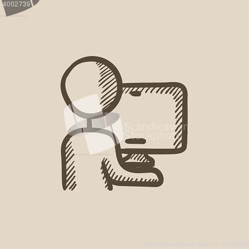 Image of Man working at his computer sketch icon.