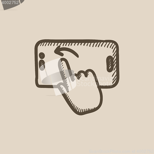 Image of Finger touching smartphone sketch icon.