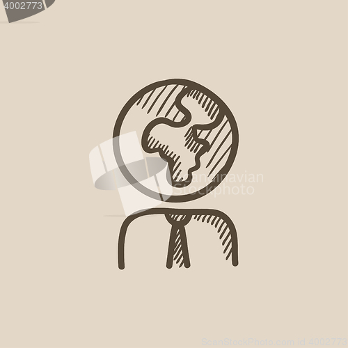 Image of Human with globe head sketch icon.
