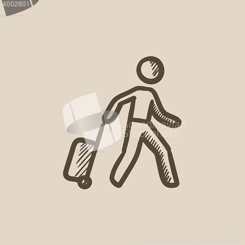 Image of Man with suitcase sketch icon.