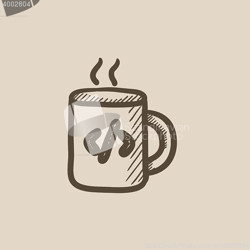 Image of Cup of coffee with code sign sketch icon.