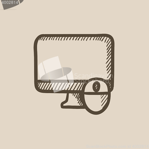 Image of Computer monitor and mouse sketch icon.