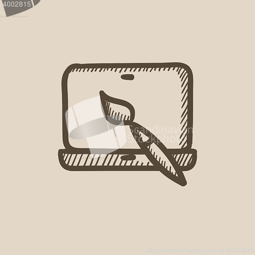 Image of Laptop and brush sketch icon.