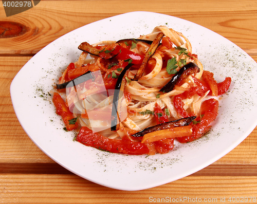 Image of penne all\'arrabbiata , italian pasta dish