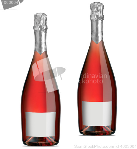 Image of Isolated bottles of red (rose) wine over a white background