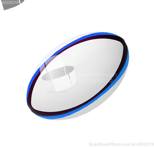 Image of Photo of a white leather rugby ball
