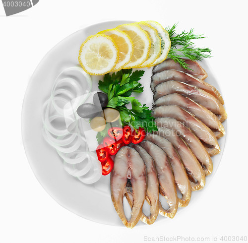 Image of sliced fish with vegetables