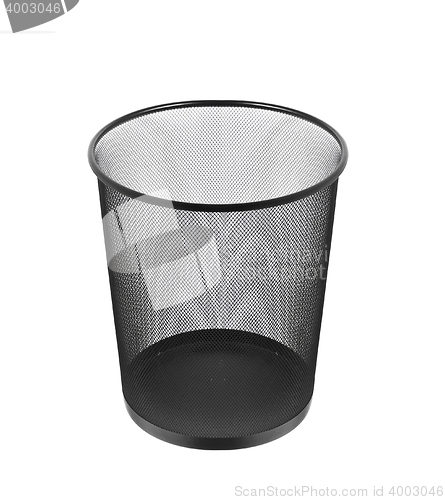 Image of Empty black iron trash bin isolated