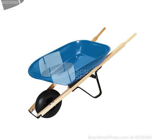 Image of blue Wheelbarrow isolated