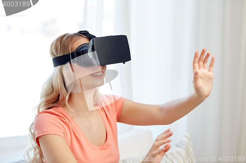 Image of woman in virtual reality headset or 3d glasses