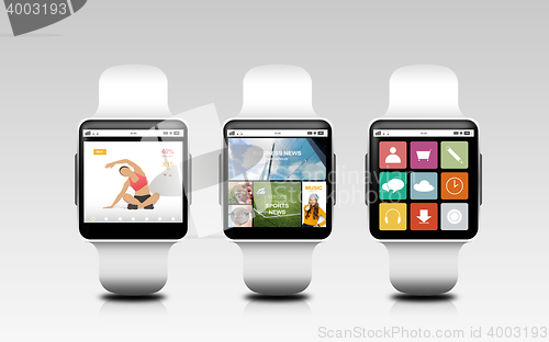 Image of smart watches with applications on screens