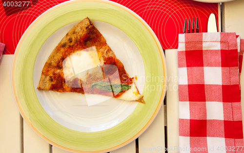 Image of Pizza Margherita with basil leaves