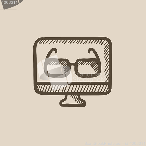 Image of Glasses on computer monitor sketch icon.