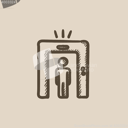 Image of Man going through metal detector gate sketch icon.