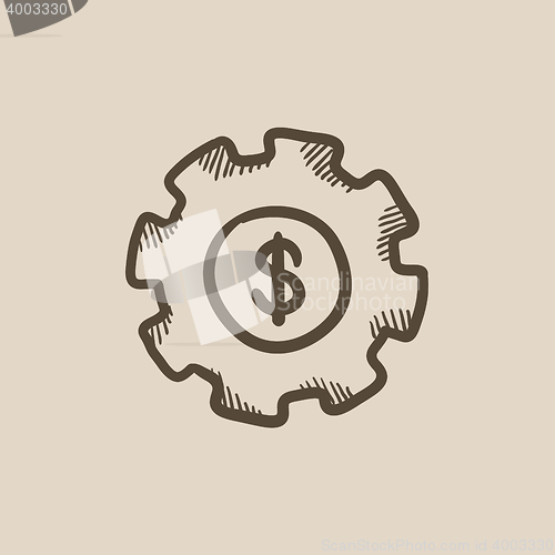 Image of Gear with dollar sign sketch icon.
