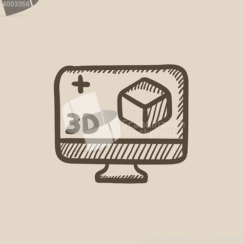 Image of Computer monitor with 3D box sketch icon.