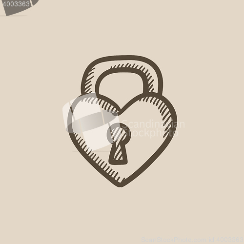 Image of Lock shaped heart sketch icon.