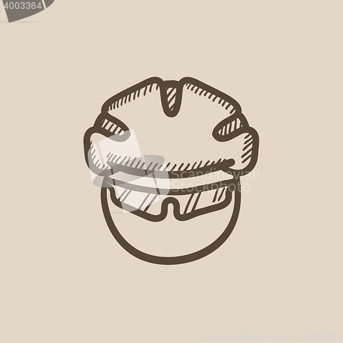 Image of Man in bicycle helmet and glasses sketch icon.