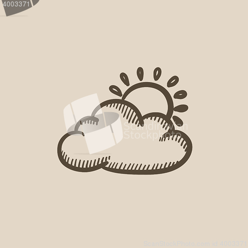 Image of Sun with cloud sketch icon.