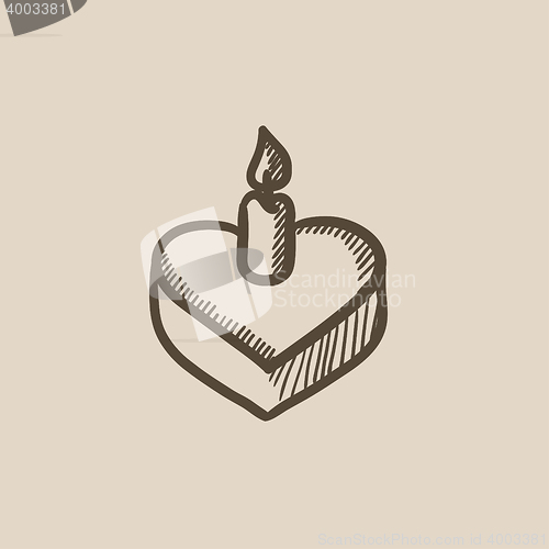 Image of Heart-shaped cake with candle sketch icon.