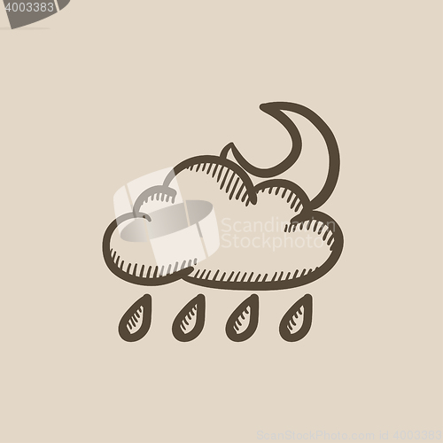 Image of Cloud with rain and moon sketch icon.