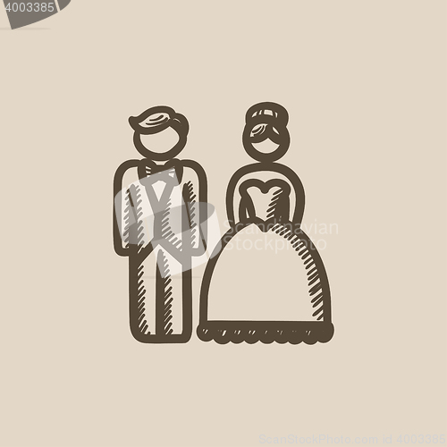 Image of Bride and groom sketch icon.