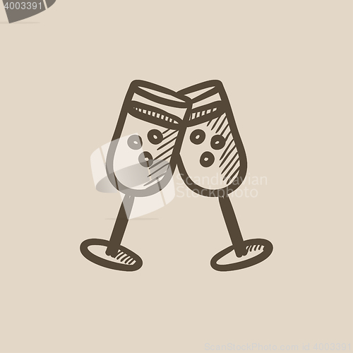 Image of Two glasses with champaign sketch icon.