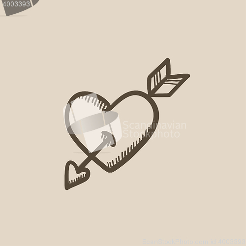 Image of Heart pierced with arrow sketch icon.