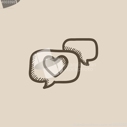 Image of Heart in speech bubble sketch icon.