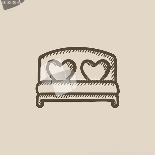 Image of Heart shaped pillows on bed sketch icon.