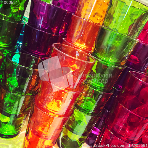 Image of Stacks of colorful glasses