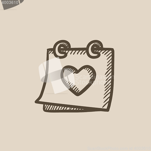 Image of Calendar with heart sketch icon.