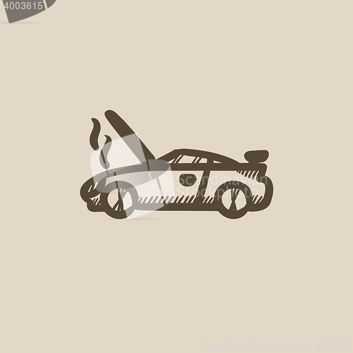 Image of Broken car with open hood sketch icon.