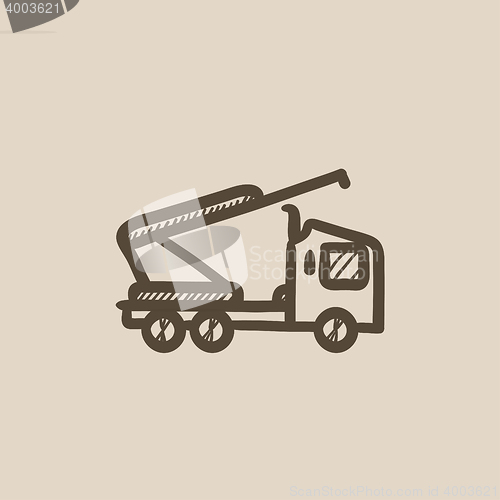 Image of Machine with a crane and cradles sketch icon.