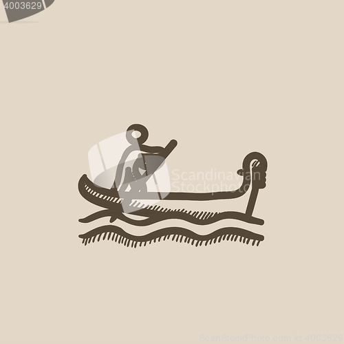 Image of Sailor rowing boat sketch icon.