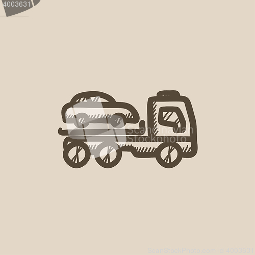 Image of Car towing truck sketch icon.