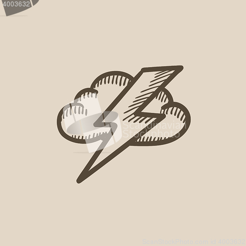 Image of Cloud and lightning bolt sketch icon.