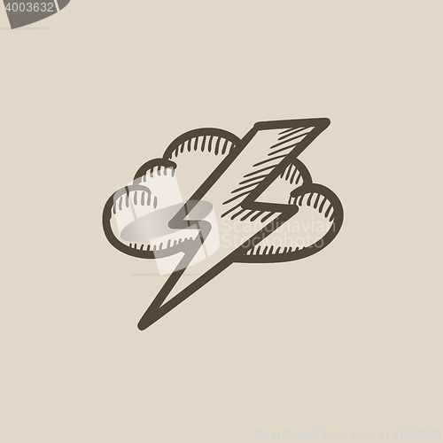 Image of Cloud and lightning bolt sketch icon.