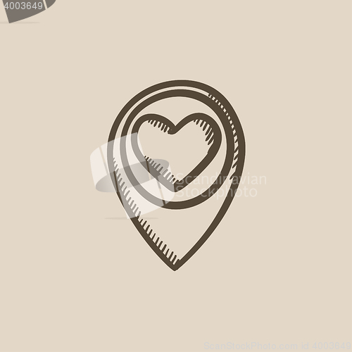 Image of Map pointer with heart sketch icon.