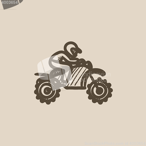 Image of Man riding motocross bike sketch icon.