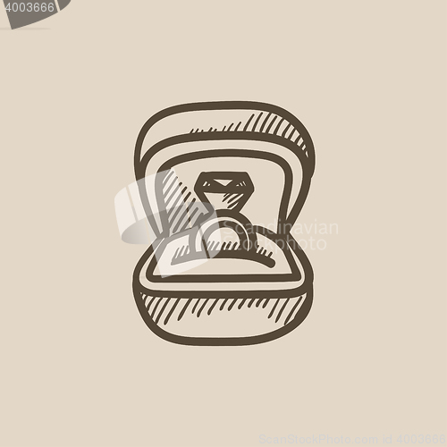 Image of Wedding ring in gift box sketch icon.