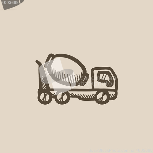 Image of Concrete mixer truck sketch icon.