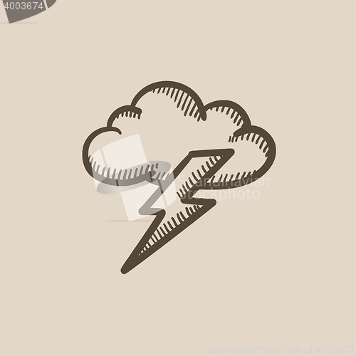 Image of Cloud and lightning bolt sketch icon.