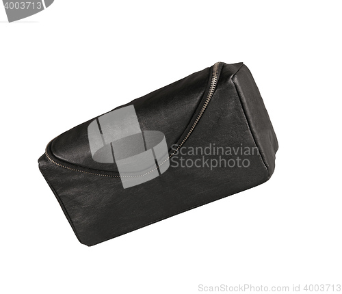 Image of Mans black leather accessory bag or pouch isolated on white