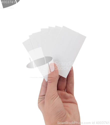 Image of Hand holding many business cards